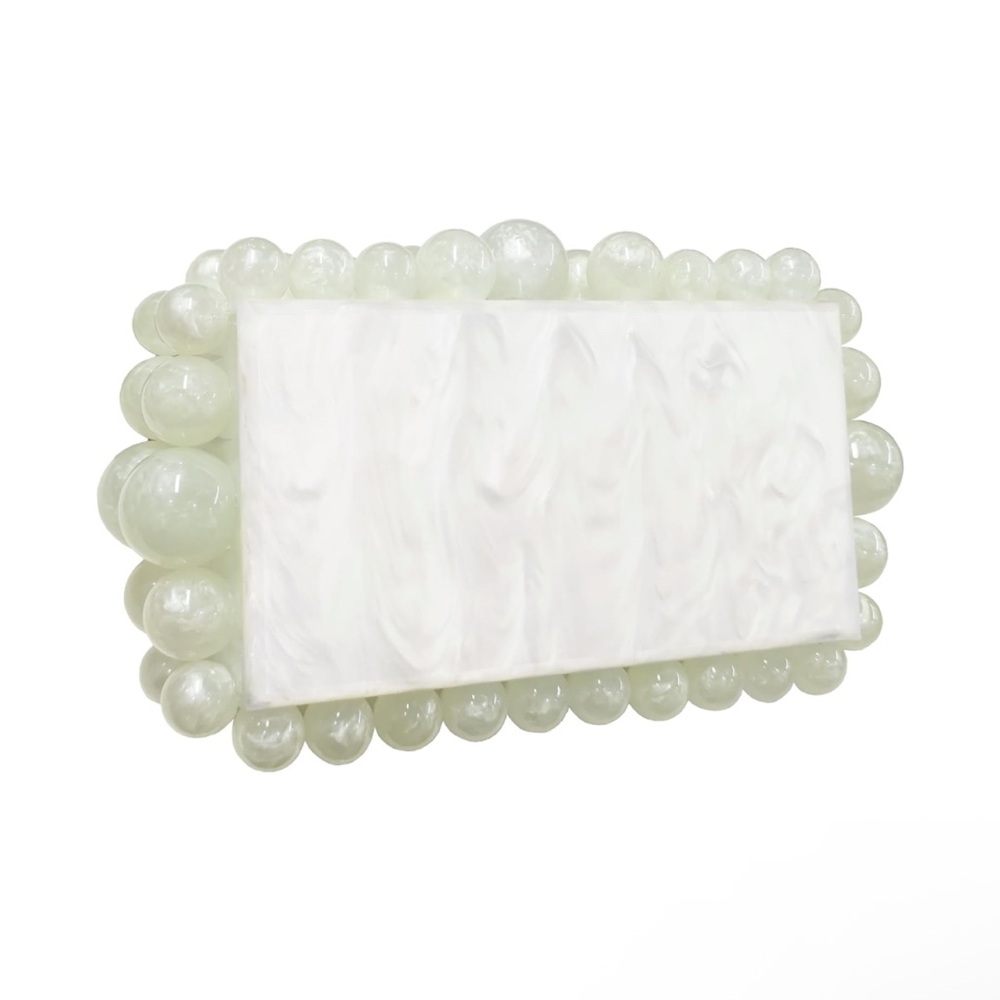 White Beaded Acrylic Clutch / Crossbody Bag NWOT